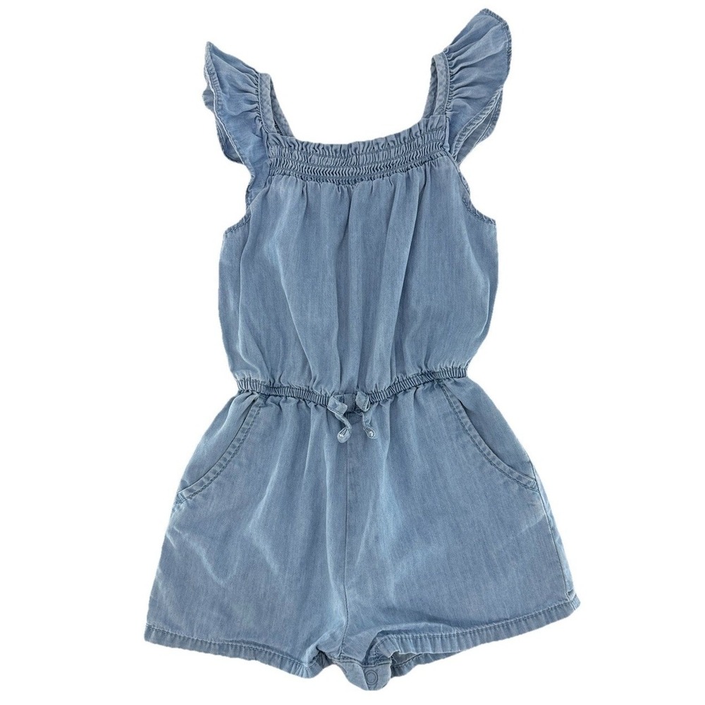 Cat & Jack Cotton Chambray Ruffled Sleeve Romper Sz 2T Western Preppy Snap
